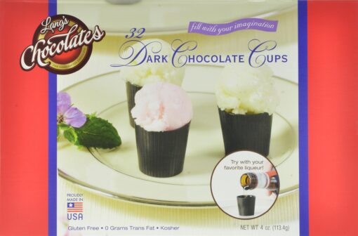 Lang's Chocolates – Dark Chocolate Liquor Cups – Dairy Free Kosher Chocolate – Gluten Free Dessert Cup – Edible Chocolate Cups for Liquor, Wine, Liqueur, Spirits – Holds 1/2 Fl Oz – 32 Piece Box