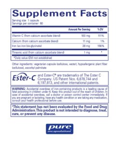 Pure Encapsulations OptiFerin-C | Iron Supplement to Support Healthy Skin, Iron Absorption, and Overall Immune System Health* | 60 Capsules Standard Packaging 9 81486dET KL