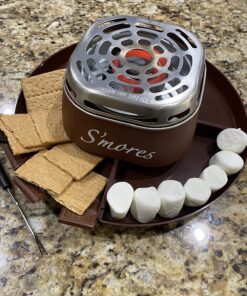 Nostalgia Tabletop Indoor Electric S'mores Maker - Smores Kit With Marshmallow Roasting Sticks and 4 Trays for Graham Crackers, Chocolate, and Marshmallows - Movie Night Supplies - Brown S'mores Maker Brown 34 814AD 0Qj9L