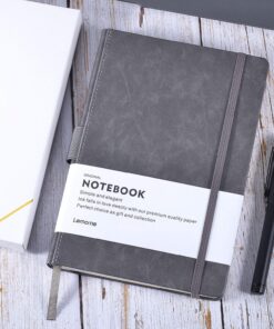 Thick Classic Notebook with Pen Loop - A5 College Ruled Hardcover Writing Notebook with Pocket + Page Dividers Gifts, Banded, Large, 180 Pages, 8.4 x 5.7 in Gray 35 814AEHoE7vL