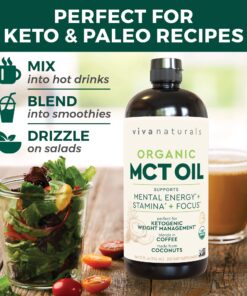 Viva Naturals Organic MCT Oil for Keto Coffee (32 fl oz) - Best MCT Oil Supplement to Support Energy and Mental Clarity, USDA Organic, Non-GMO and Paleo Certified & Keto Friendly 32 Fl Oz (Pack of 1) 22 814H0oSovTL