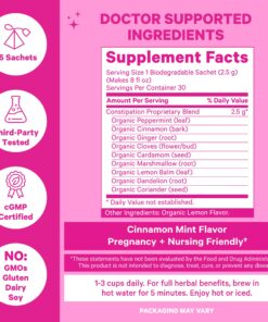 Pink Stork Constipation Support Tea: Organic Cinnamon Mint Laxative Tea for Digestion, Gas, and Constipation, Pregnancy and Postpartum Must Haves, Hot or Iced - 15 Sachet 20 814Snl0aDUL