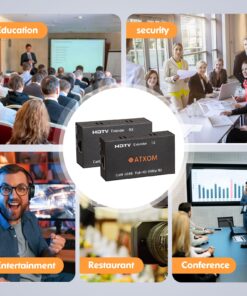 ATXOM HDMI Over Ethernet Extender, Over Cat 5e/6/7 LAN Cable, Up to 200Ft, Full HD 1080P @ 60HZ, EDID Copy, Dolby Digital/DTS Compatible, High Resolution Signal, Balun Transmitter and Receiver 49 814UasJKGYL