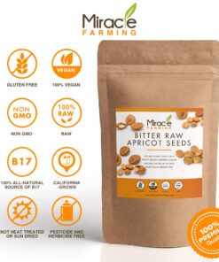 Miracle Farming Bitter Apricot Seeds / Kernels, California USA Grown, Pesticide and Herbicide-Free, Non GMO, Vegan, Raw & Large, The Best Natural Source of Vitamin B17, In an Easy Resealable Pouch (1LB) 22 814VRxthBrL