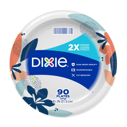 Dixie Paper Plates, 8 1/2 inch, Dinner Size Printed Disposable Plate, 90 Count Multicolor