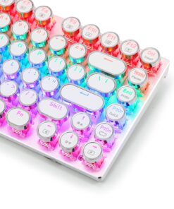 HUO JI E-Yooso Z-88 Typewriter Mechanical Keyboard, Rainbow LED Backlit, Vintage Retro Style with Blue Switches, Compact 81 Keys for PC, Mac, White rainbow, blue switch, white 10 814WuSg9JIL