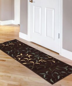 Machine Washable Leaves Design Non-Slip Rubberback 2x5 Traditional Runner Rug for Hallway, Kitchen, Bedroom, Entryway, 20" x 59", Brown Leaves Brown Runner - 20" x 59" 34 814ZbP1A qL