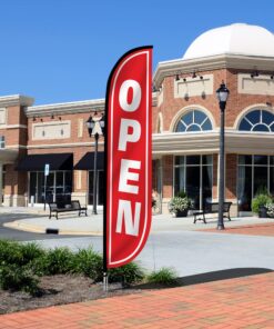 LookOurWay Feather Flag Set - 12 Feet Tall Advertising Flag Banner with Fiberglass Pole Kit and Rotating Ground Spike for Business Promotion - Grand Opening Theme - Open Red and White Red/White 11 814ZxMeDSOL