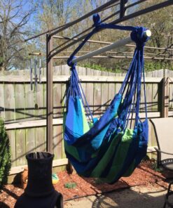Hammock Sky Large Brazilian Hammock Chair Cotton Weave - Extra Long Bed - Hanging Chair for Yard, Bedroom, Porch, Indoor/Outdoor (Blue & Green) Blue & Green (Not Include Hanging Kit) 49 814eiwLxfjL 1