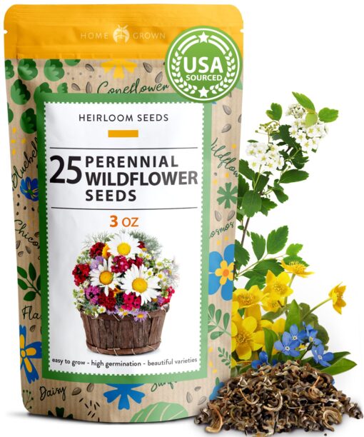 90,000 Wildflower Seeds - 3oz Pure Wild Flower Seed Pack - 25 Variety - Perennial Flower Seeds for Attracting Birds & Butterflies - Open Pollinated, Flower Garden Seeds for Planting Outdoors Perennial (3oz)