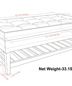 Alternative view of SIMPLIHOME Cosmopolitan 44 Inch Wide Rectangle Ottoman Bench with Open Bottom in Tanners Brown Faux Leather Tufted Footrest Stool, For Living Room, Bedroom, Traditional Rectangular