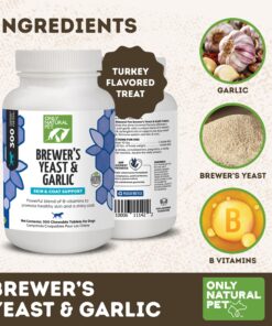 Only Natural Pet Brewer's Yeast & Garlic Chewables - All-Natural Flea & Tick Prevention for Dogs - Fortified with B Vitamins - Promotes Healthy Skin & Coat - 300 Count Tablet (Single) 1 Bottle 11 814jOwD6eLL