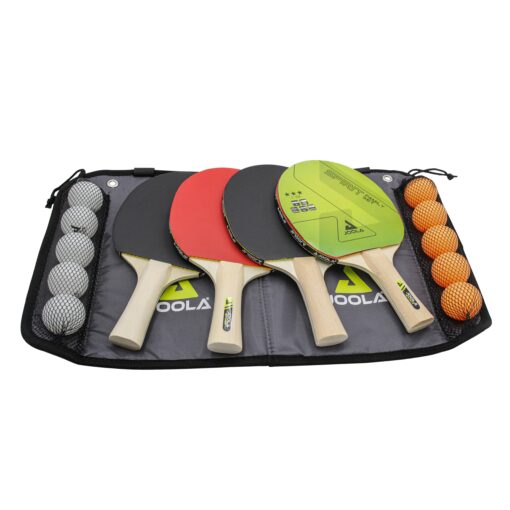 JOOLA Family Premium Table Tennis Bundle Set - 4 Regulation Ping Pong Paddles, 10 Training 40mm Ping Pong Balls, and Carrying Case - For Training and Recreational Play - Indoor and Outdoor Compatible