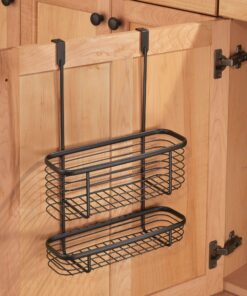 iDesign Steel Over-The-Cabinet 2-Tier Hanging Kitchen Storage Basket The Axis Collection, 4" x 11.1" x 16.3", Bronze 23 814mLGxabTL