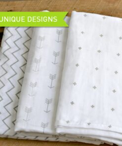 Ziggy Baby Muslin Baby Swaddle Blankets - 3 Pack - Gender Neutral for Boys and Girls - Chevron, Arrow, Cross, Grey/White (47x47) Grey-white 25 814p3pfN9L