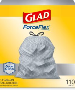 Glad ForceFlex Tall Kitchen Drawstring Trash Bags, 13 Gal, 100 Ct (Package May Vary) 49 814pKHzLg8L