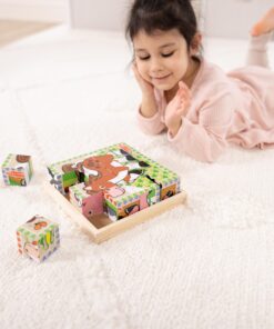 Melissa & Doug Farm Wooden Cube Puzzle With Storage Tray - 6 Puzzles in 1 (16 pcs) - Toddler Animal Puzzle -FSC-Certified Materials, 8.25 x 8.2 x 2.25 22 814sNk7orJL