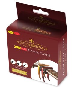Guitar Capo (2 Pack) for Guitars, Ukulele, Banjo, Mandolin, Bass - Made of Ultra Lightweight Aluminum Metal (1.2 oz!) for 6 & 12 String Instruments - Nordic Essentials (Red + Gold) Red + Gold 21 814tShkuJbL 2