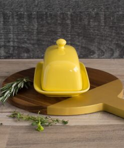 Now Designs Stoneware Rectangle Butter Dish with Lid, Lemon Yellow 4.5 x 8 in 13 814uTGX67IL