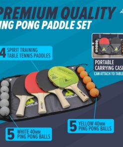 JOOLA Family Premium Table Tennis Bundle Set - 4 Regulation Ping Pong Paddles, 10 Training 40mm Ping Pong Balls, and Carrying Case - For Training and Recreational Play - Indoor and Outdoor Compatible 7 814uY8GFBTL