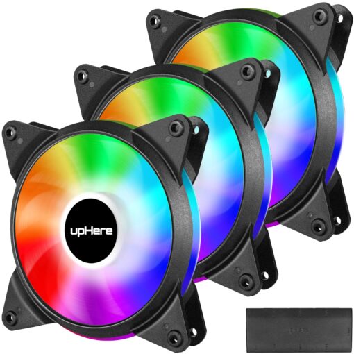 upHere 5V 3-Pack 120mm Silent PWM Intelligent Control 5V Addressable RGB Fan Motherboard Sync, Adjustable Colorful Fans with Controller T7SYC7-3