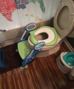Potty Training Toilet Seat with Step Stool Ladder for Boys and Girls Baby Toddler Kid Children Toilet Training Seat Chair with Handles Padded Seat Non-Slip Wide Step (Blue Green) Blue+Green 67 814wEG5QILL