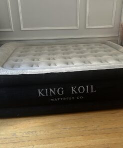 King Koil Luxury Air Mattress Queen with Built-in Pump for Home, 20” Queen Size Inflatable Airbed Luxury Double High Adjustable Blow Up Mattress, Durable - Portable and Waterproof, Black 20 Inch 43 814wPm85SbL