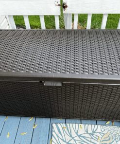 Suncast 99 Gallon Resin Wicker Patio Outdoor Storage Container for Toys, Furniture Deck box, Mocha 57 814xSfRAPfL