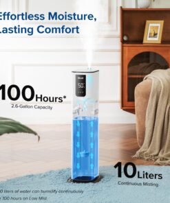 LEVOIT OasisMist 1000S (10L) Smart Humidifier for Home Large Room Bedroom, Last 100 Hours, Cover up to 600ft², Easy Top Fill, Remoter & Voice Control, Auto Mode, 360° Nozzle, Aroma Box, Quiet, White Cool Mist 10L 14 814zE9ZV3NL