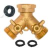 Morvat Heavy Duty Brass 2 way Y Splitter Garden Hose Hexagonal Connector with Comfortable Grip Shut Off Valves, Adapter for Water Tap, Outlet, & Spigot, Includes 2 Extra Rubber Washers & Teflon Tape 1 3 8152YEN8dHL 3