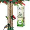 12 Inches Tube Bird Feeders for Outdoors Hanging, 4 Feeding Ports, Hard Plastic Bird Feeder Outdoor Weatherproof and 4 Inch Steel Hanger, Wild Bird Feeders, Finch Feeder, Bird Feeders Outside Hanging 1 4 Ports 22 8154zFLFndL