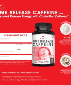 VALI Time Release Caffeine 100mg Pills - Smart Slow Release for Extended Energy & Focus. Advanced Nootropic Supplement. Brain Booster for Active Performance, Alertness & Clarity. 120 Veggie Capsules 19 8155Fz857ZS