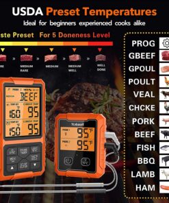 Yunbaoit Wireless Meat Thermometer, Digital Remote Food Cooking Meat Thermometer for BBQ Grill Smoker Oven Kitchen,500 FT Range&Dual Probes 34 8155HbBFIhL