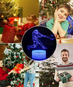 AZALCO Teenager Christmas Gifts Xmas Gift 3D Illusion Playing Baseball Night Light Lamp 16 Color Change Touch White Crack Base Remote Control Birthday Present Boys Girls Baseball Lover 12 8157 9uyerL