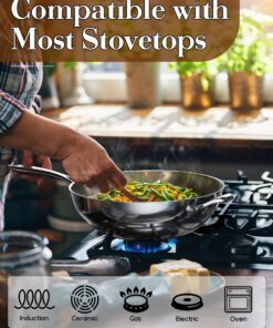 Cooks Standard Wok Multi-Ply Clad Stir Fry Pan, 13" with High Dome lid, Silver 46 8157Jo5iAHL