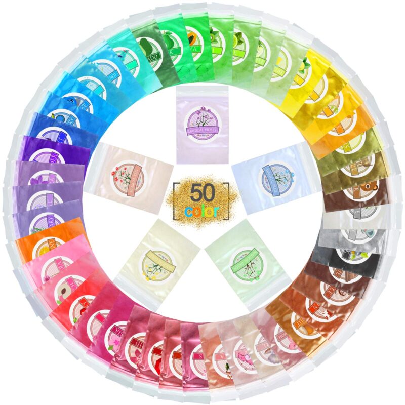 Catalog 7 Mica Powder Pure 50 Color - Epoxy Resin Dye - Epoxy Resin Pigment, Cosmetic Grade Soap Colorant for Soap Making Supplies, Natural Slime Coloring Candle Dye for Paint,Nail Art,Bath Bomb (0.18oz Each) 50 Bags