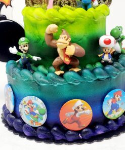 Mario Brothers 23 Piece Birthday Cake Topper Set Featuring Mario Castle, Bomb, Mario Coins, 6 Mario Figures Including Mario, Luigi, Princess Peach, Toad, Yoshi, Donkey Kong, and 12 Mario 1" 18 815DhUJcCkL