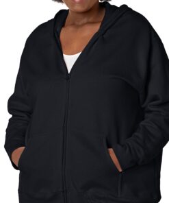 JUST MY SIZE Women's Plus Size Zip-up Fleece Hoodie, EcoSmart Midweight Hooded Sweatshirt 4X Ebony 13 815FtShSusL