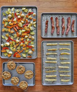 USA Pan Bakeware Half Sheet Baking Pan and Bakeable Nonstick and Cooling Rack Set, Metal Half Sheet Pan & Rack Set 25 815LkryBhSS