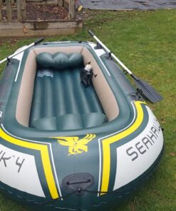 INTEX Seahawk Inflatable Boat Series: Includes Deluxe Aluminum Oars and High-Output Pump – SuperStrong PVC – Fishing Rod Holders – Heavy Duty Grab Handles – Gear Pouch Seahawk 4 Boat Set 34 815MTJrfFuL