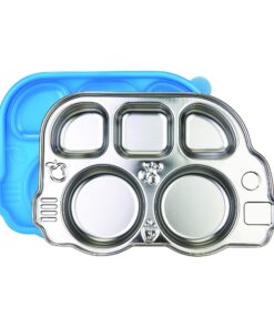 Innobaby Stainless Bus Plate with Airtight Sectional Lid, The Original, Leak-Resistant Divided Platter, Mom Invented Fun Shape Plate Din Din Smart for Babies, Toddlers and Kids, BPA Free Plate, Blue 23 815MVc1fBzL