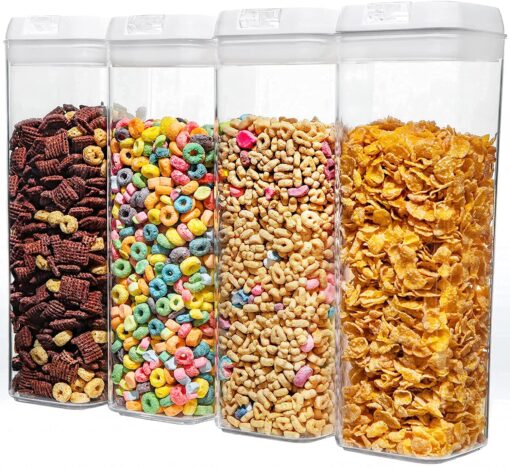 NUMYTON Airtight Food Storage Containers - 4Pcs - Pantry Organization and Storage- BPA-Free - Cereal Containers Storage Set - for Cereal, Corn Flakes, Pasta, Spaghetti, Sugar & Flour