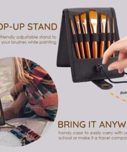MyArtscape Travel Paint Brush Set, 7 Ultra Short-Handle Brushes with Case Holder - for Watercolor, Gouache and Acrylic - Synthetic Hair - Ideal for Plein Air Painting - Art Supplies 31 815PPHcF3sL