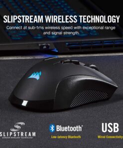 CORSAIR IRONCLAW WIRELESS RGB Rechargeable Gaming Mouse with Slipstream Technology - 18,000 DPI - 3-Zone RGB Multi-Color Backlighting - Black 35 815QNK39BvL