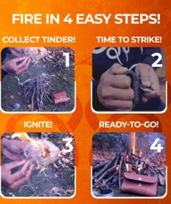 KonvoySG Carbon Steel Fire Striker, English Flint Stone & Char Cloth Traditional Hand Forged Fire Starter, Leather Gift Kit with Emergency Tinder Jute Bag Coyote Brown 12 815SgcmrngL