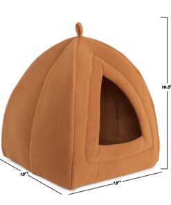 Cat House - Indoor Cat Bed with Removable Foam Cushion - Pet Tent for Kittens, Rabbits, Guinea Pigs, and Other Small Animals by PETMAKER (Brown) Light Brown 26 815TGKEZ iL