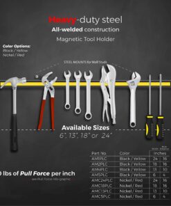 Master Magnetics 24” Heavy-Duty Magnetic Tool Holder, Easy-Install, 20-lb per inch Pull Force, Black Powder Coat with Yellow Stripe (AM1PLC) 24" 31 815UUCD3H8L