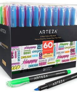 ARTEZA Highlighters Assorted Colors, Markers Set of 60, Narrow Chisel Tip, Bulk Pack of Neon Highlighter Markers, Office and Back to School Supplies, Classroom Essentials for Teachers, Students 1 Count (Pack of 60)
