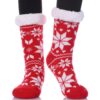 Dosoni Womens Slipper Fuzzy Socks Non Slip Winter Warm Soft Fluffy Cozy Fleece Lining Home Socks Snowflake Big Red