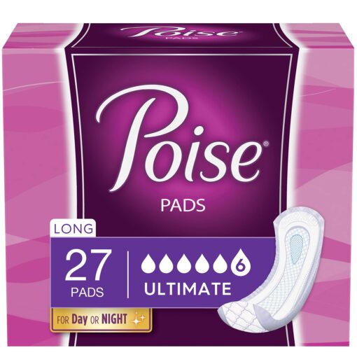 Poise Incontinence Pads for Women, Ultimate Absorbency, Long, Original Design, 108 Count (4 Packs of 27) 27 Count (Pack of 4)